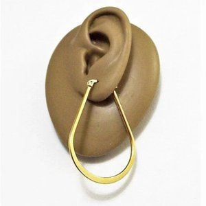 Teardrop Flat Band Hoop Gold Tone Pierced Post Stud Earrings 1 7/8" 47mm